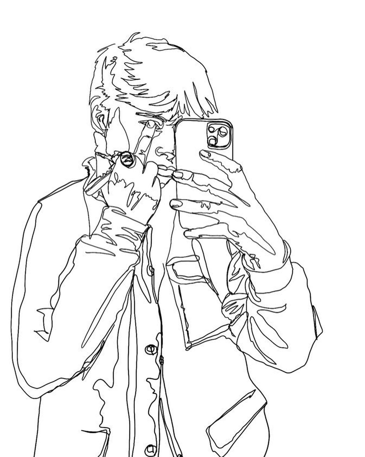 Retrato lineal de una persona tomando una fotografía