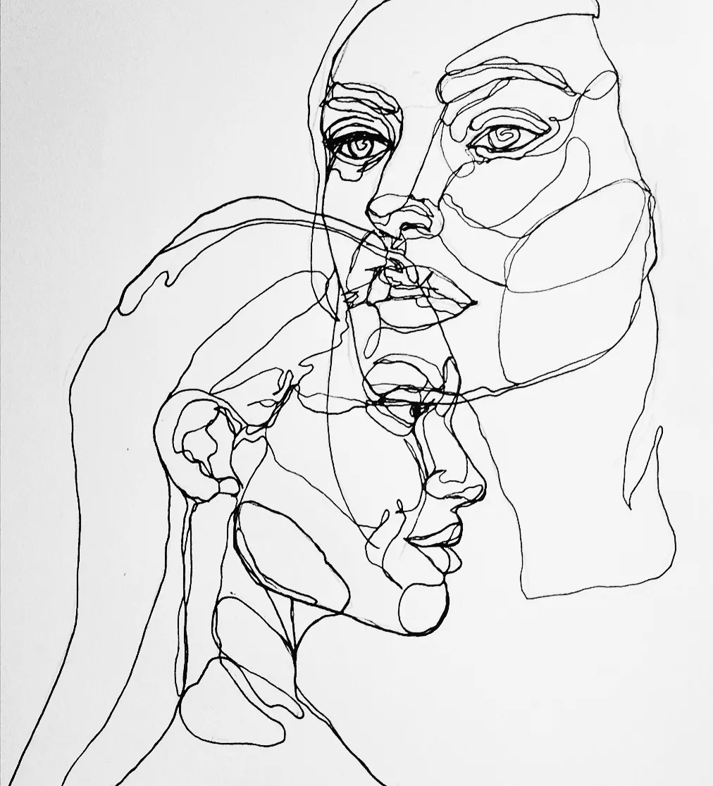 Retrato lineal de dos personas abrazadas